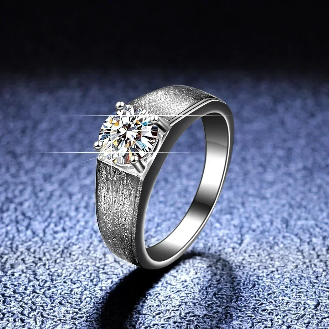 

Luxury Platinum Pt950 Moissanite Diamond Rings for Men Brushed Four Claw Men's Ring Diamond Ring Jewelry Wedding Rings