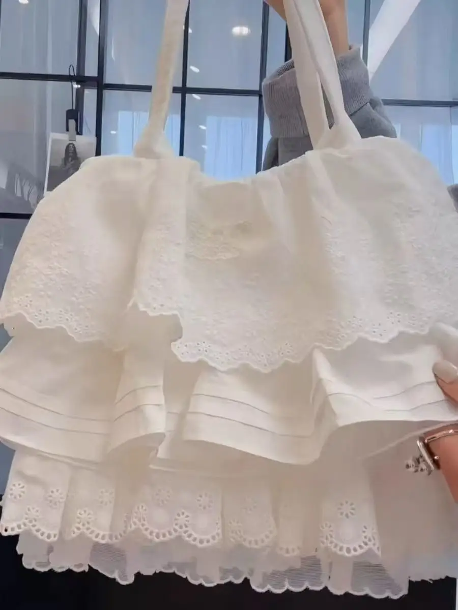 

Girl Layered Lace Ruffle Bag 2025 New Large Capacity Commuter Tote Shoulder Bags for Women