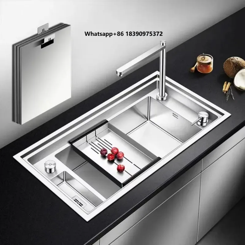Factory Customize Kitchen Sink Faucet Set Stainless Steel Smart Kitchen Sink with Waterfall Rainfall Faucet Kitchen Sink