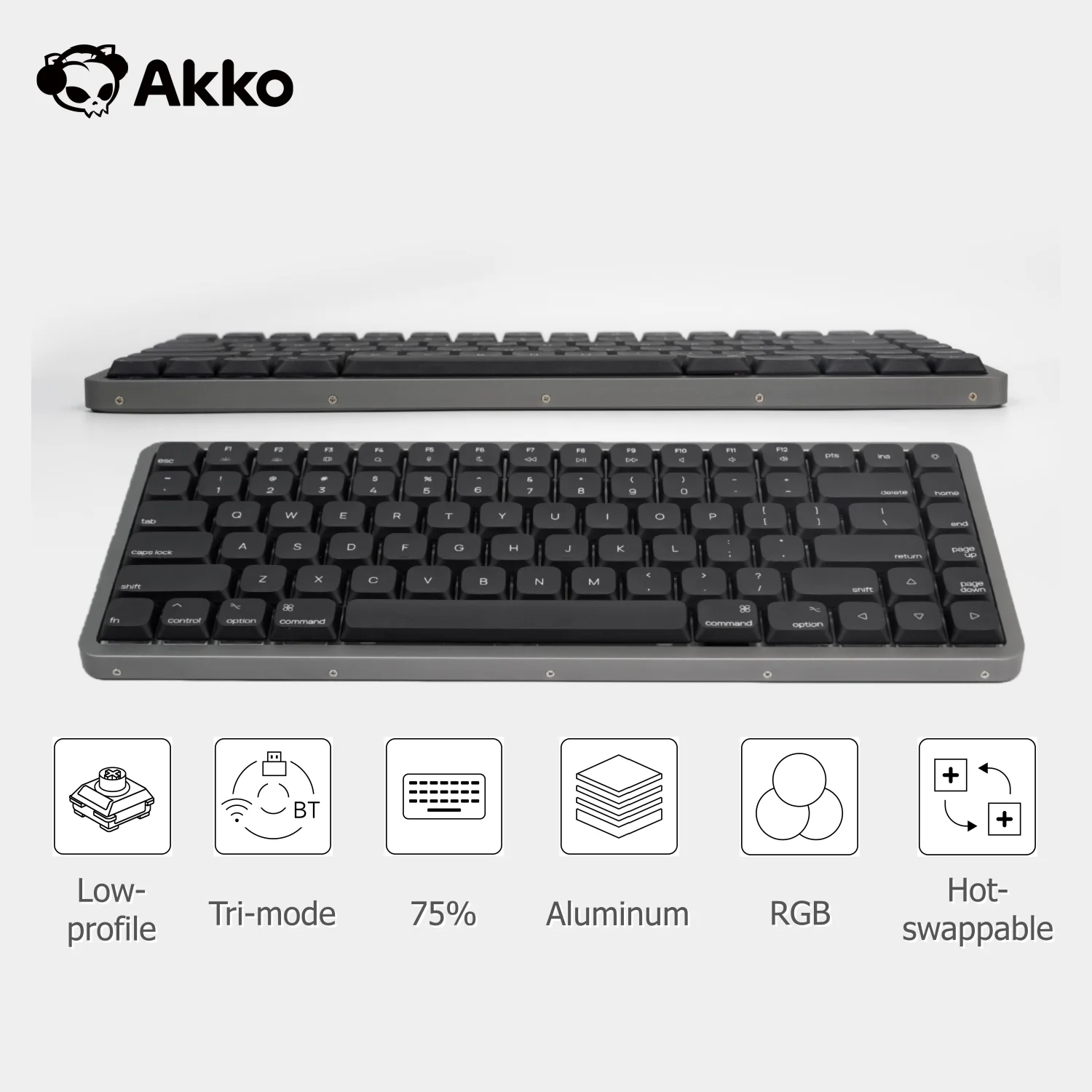 Akko Air 01 Low Profile Mechanical Keyboard 75% 84Key Mac Layout Custom Hot-swappable RGB Wireless Keyboard Gasket Aluminum Case
