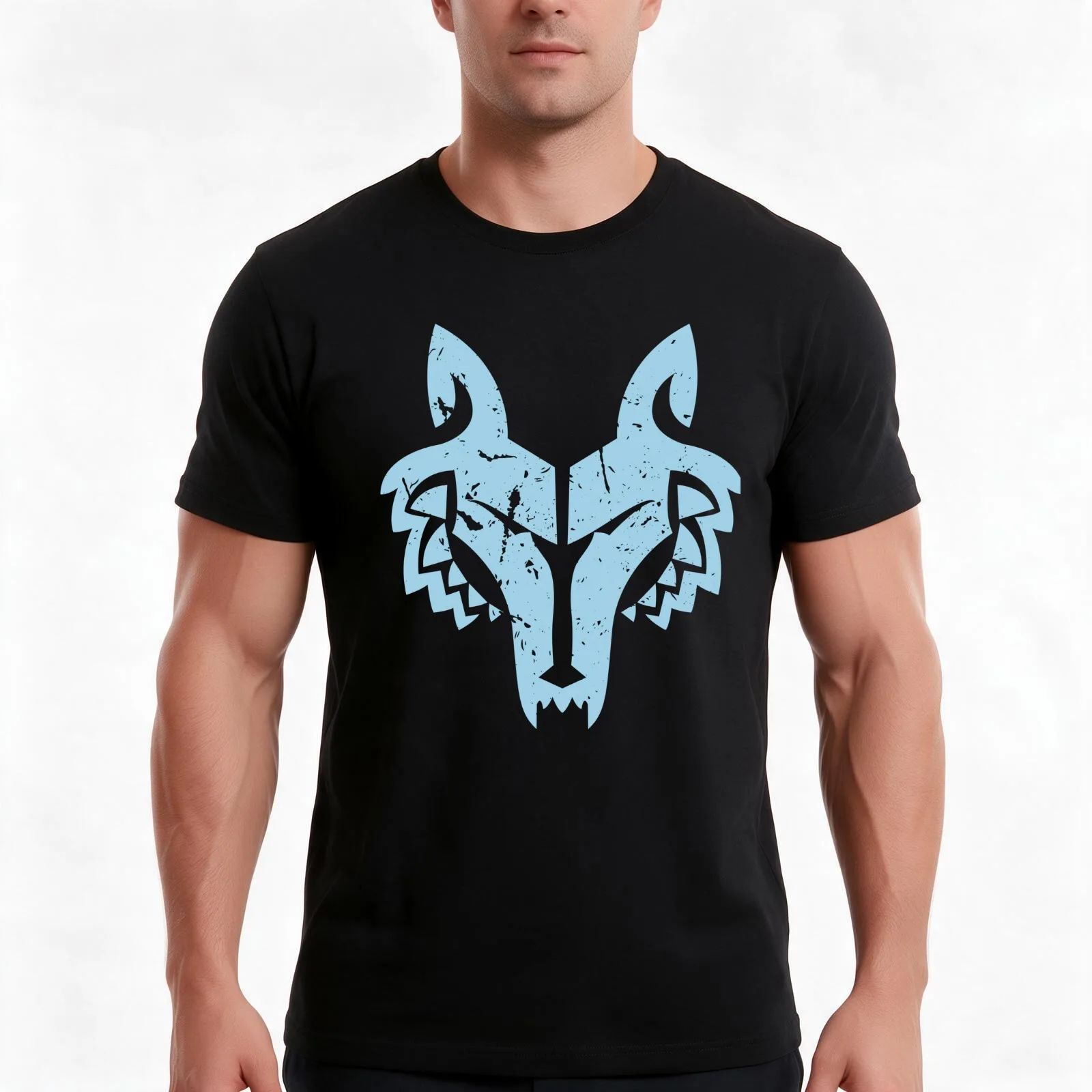 Blue Wolf Leader T-Shirt, Summer Casual Cotton Tee, Oversized Streetwear Tops, Vintage Graphic Print, Loose Fit Short Sleeve