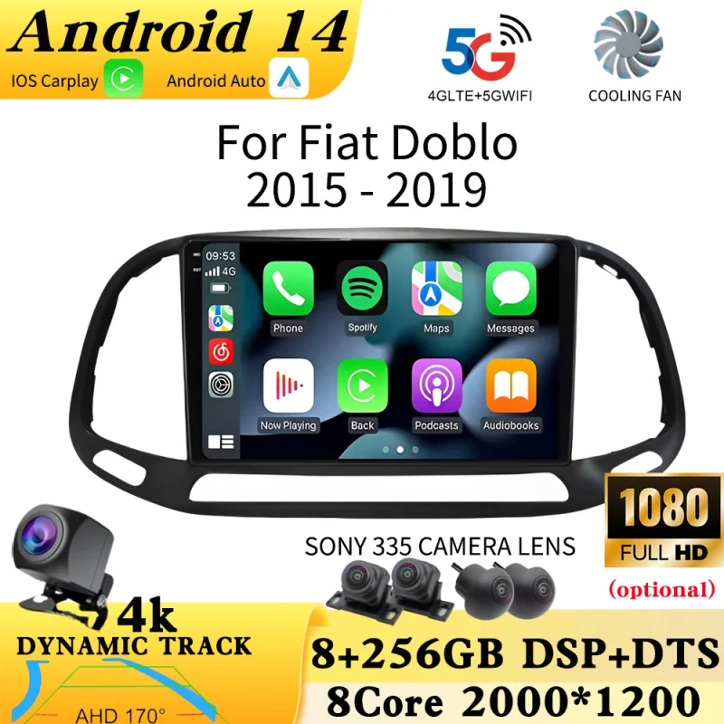 

For Fiat Doblo 2015 2016 2017 2018 2019 2020 4G GPS Car Radio Multimedia Video Player Stereo Navigation Wifi 2 din Android OS