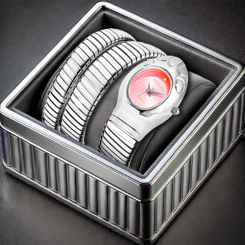 A ladies' pink snake shaped strap elegant, casual, unique, trendy and personalized quartz watch graduation season gift