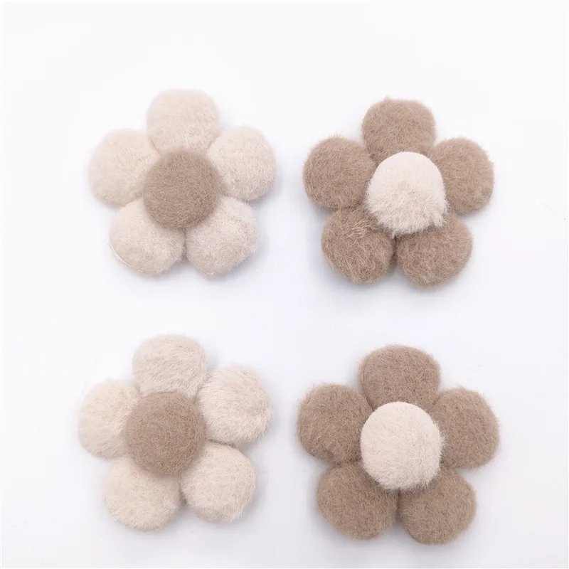 20Pcs 5.5CM Furry Felt Flower Applique For DIY Baby Hair Clip Hat Headwear Crafts Patches Decor Ornament Clothing Accessories