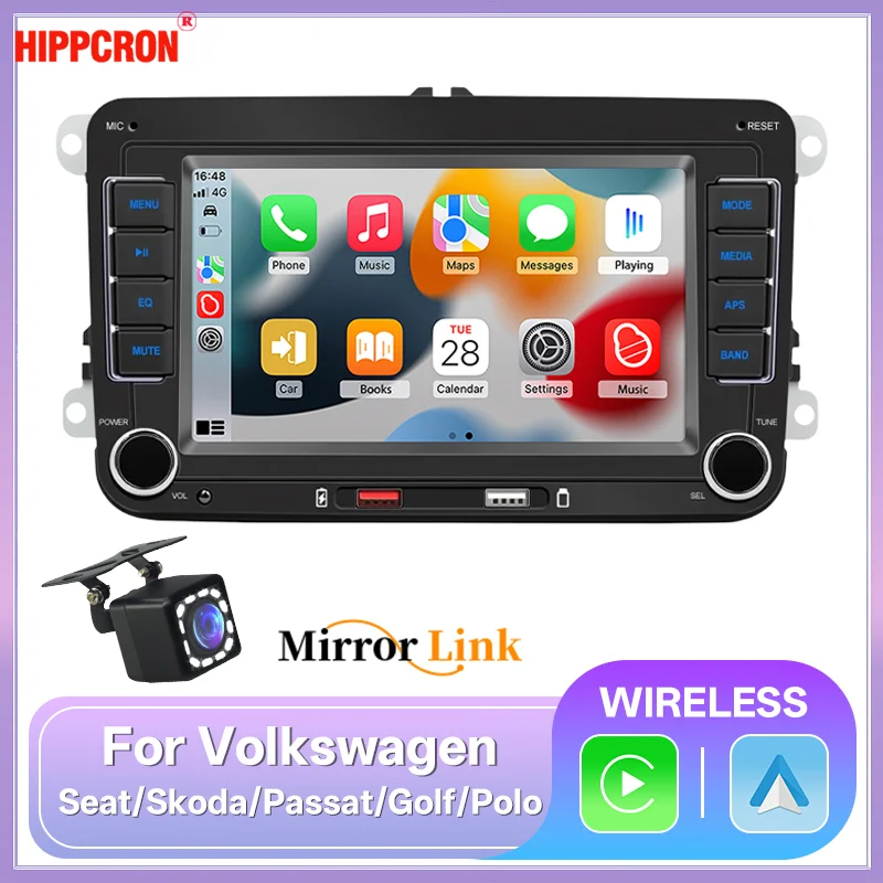 Hippcron 7 "راديو السيارة اللاسلكي Carplay أندرويد السيارات 2din MP5 مشغل وسائط متعددة لفولكس واجن سيات سكودا باسات جولف بولو