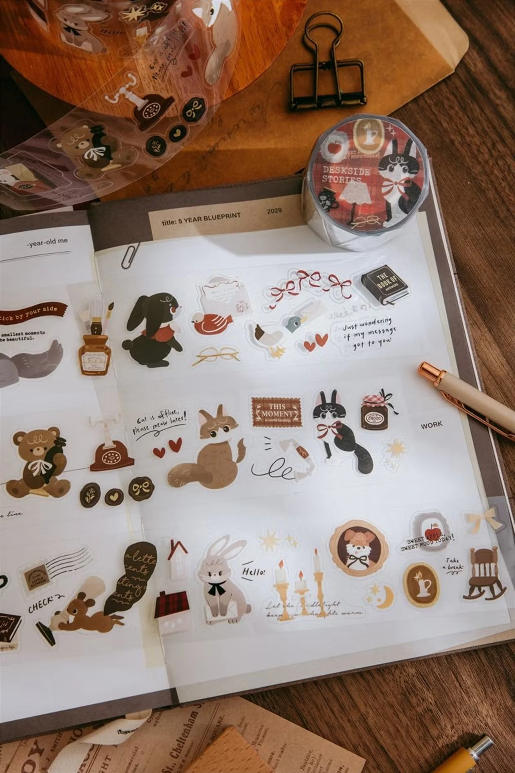 Wwiinngg Studio Vintage Deskside Stories Washi PET Tape Planner DIY Card Making Scrapbooking Plan Decorative Sticker