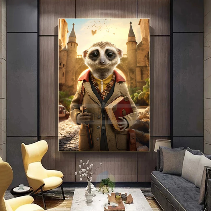 1PC Frameless  Animal Journey Posters Suitcase Travel Guides Funny Animals Retro Prints Canvas Painting Wall Art Pictures Home R