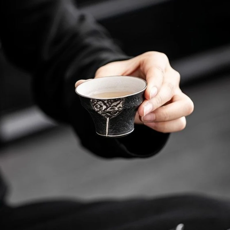 Black Pottery Remnants Cloud Teacup Aesthetic Tea Bowl Cute Cup Tea-tasting Meditation Cup Jianzhan Master Cups