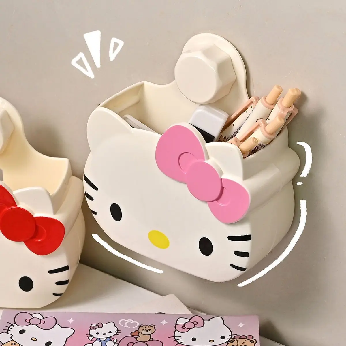 

Sanrio Hello Kitty Cute Girly Cat Toothbrush Holder Without Punching Creative Ins Style Wall Hanging Traceless Toothbrush Holder