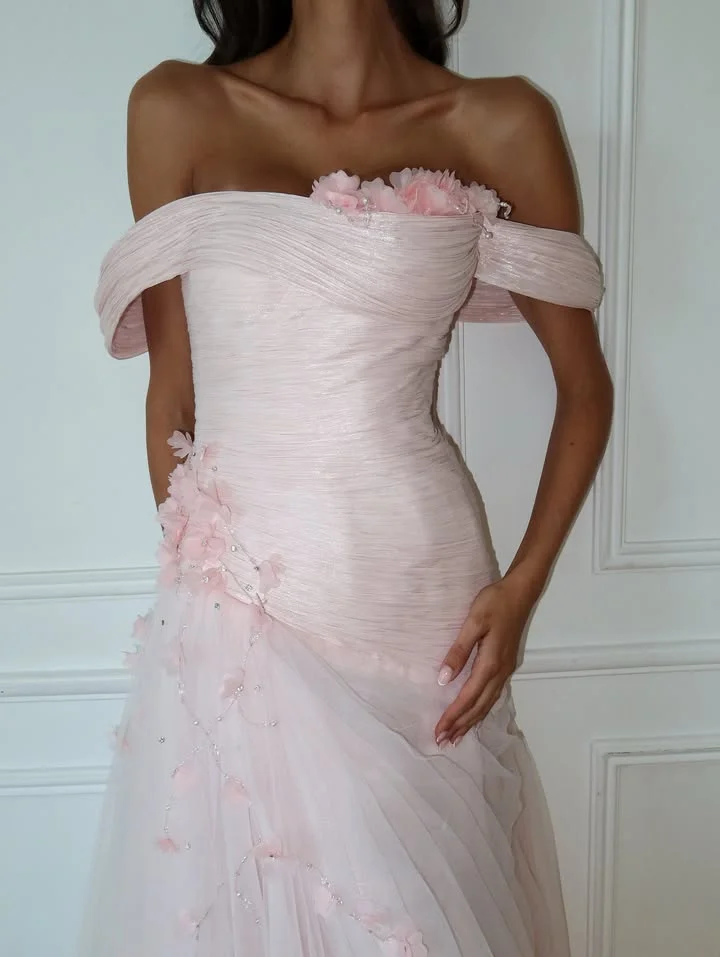 

Dubai Flowers Elegant Simply Customize Formal Occasion Pink Prom Dresses Evening Party Gowns فستان مناسبات