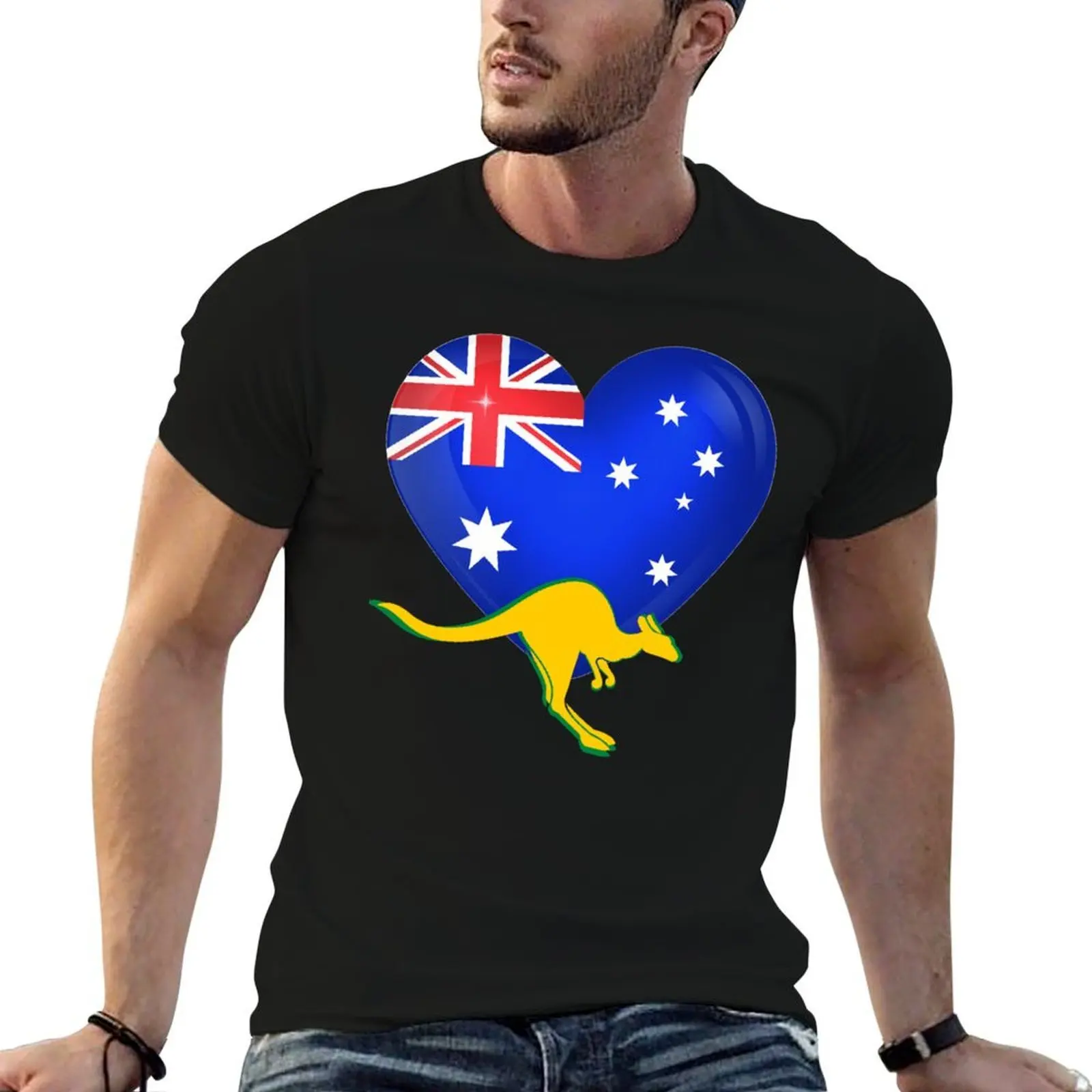 Australian Aussie Heart Flag & Kangaroo Wallaby T-Shirt t shirts for man graphic tees t shirts for man graphic funny T-Shirt