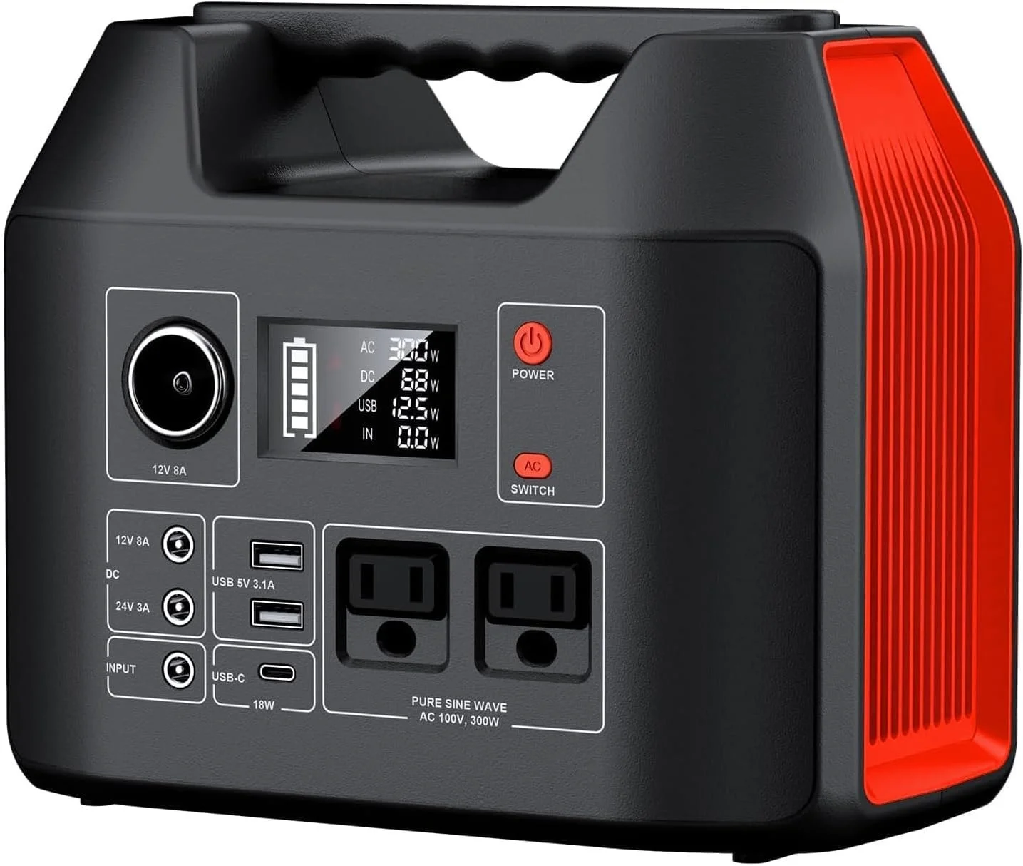 

Portable Power Station 300W 296Wh Battery Bank with 110V Pure Sine Wave AC Outlet for Outdoors Camping Hunting, 80000mAh