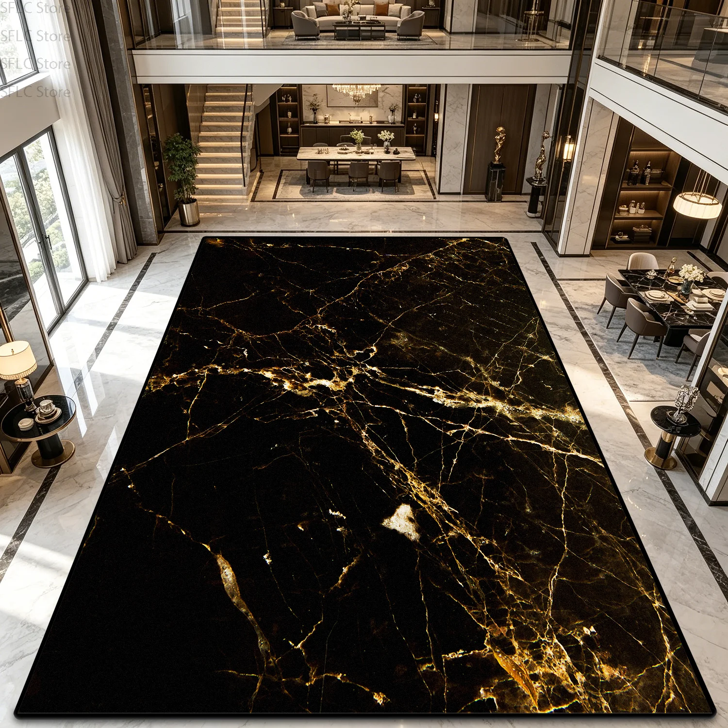 Light Luxury Marble Style Decoration Entrance Rug Large Area Easy Clean Fluffy Carpets Non-slip Short Velvet Bedside Floor Mats