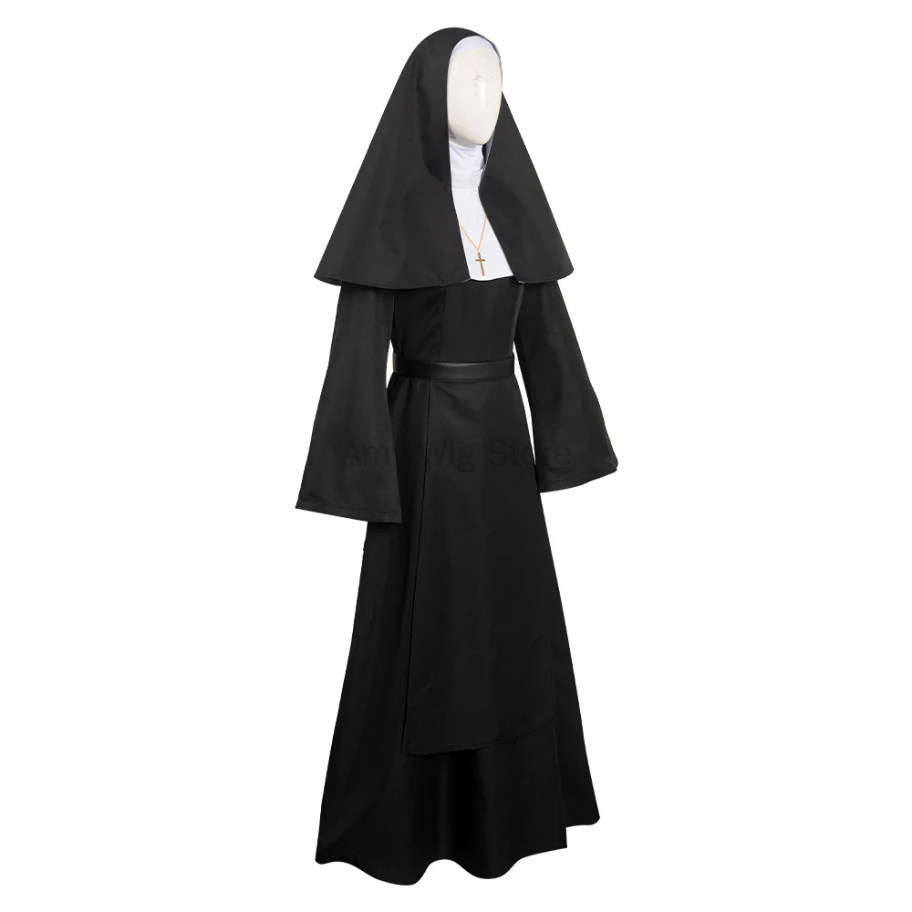 Nun Costume for Women Scary Halloween Costumes Plus Size Nun Outfit for Party Unisex Men Priest Cosplay Long Dress Adult Ghost