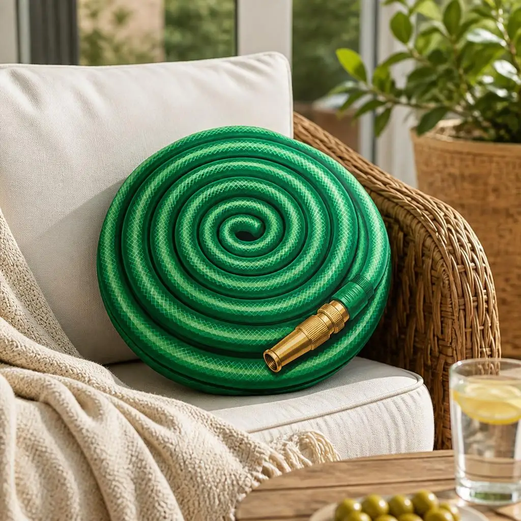 Coiled Garden Hose Pillow Green Watering Hose Cushion Gardener Gift Irregular Stuffed Throw Pillow Backyard Patio Decor Home