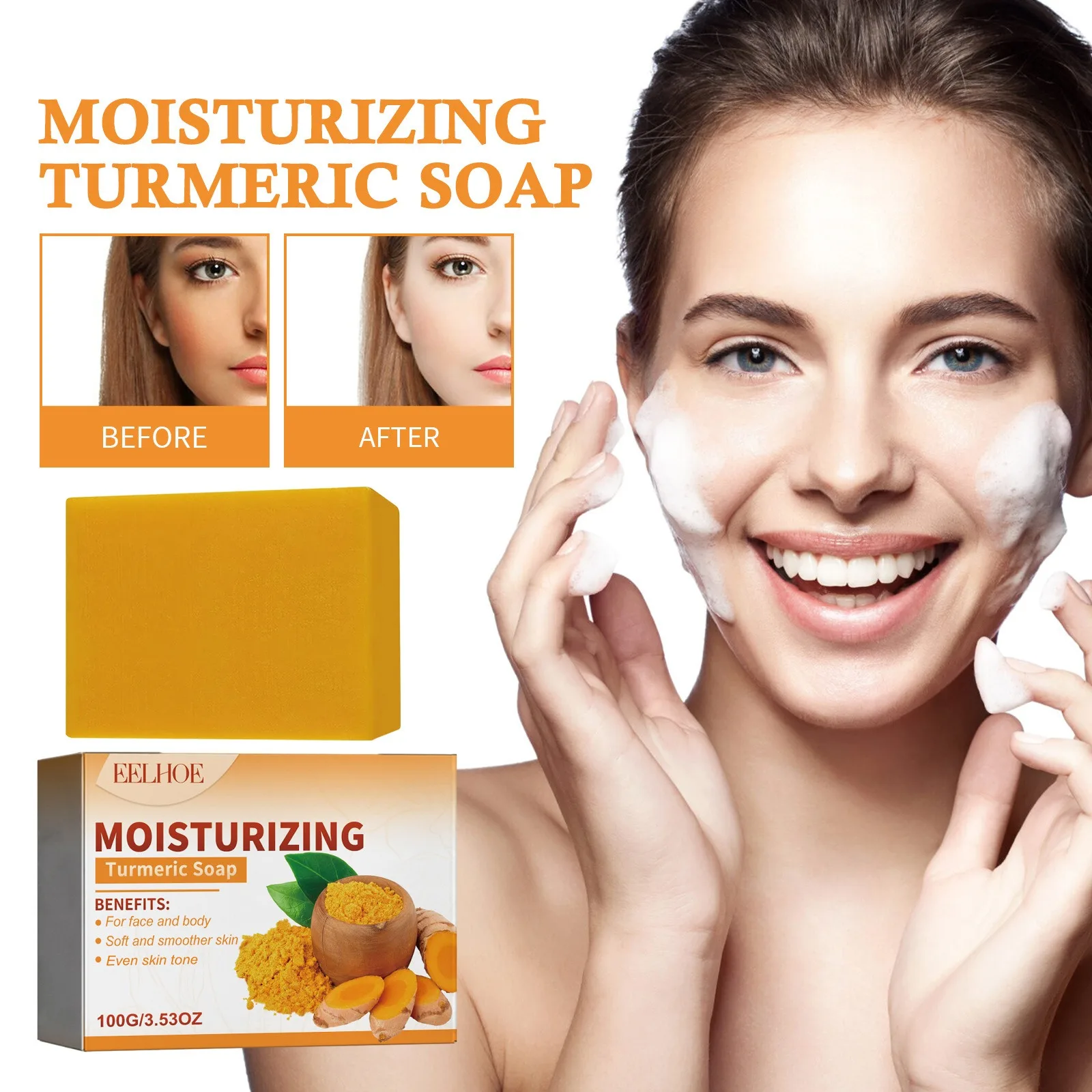 Turmeric Facial Whitening Soap Bar Reduces Acne Dark Spot Remover Clean Cutin Brightening Skin Improve Dry Body Wash Soap