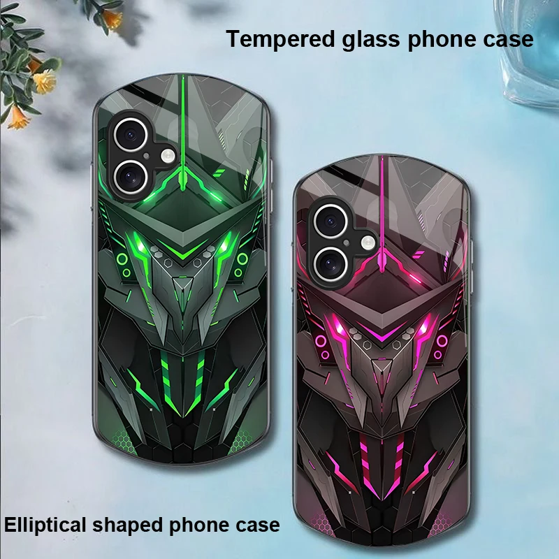 Creative Mech For Apple IPhone 16 11 13 15 14 Pro Max 12 Mini 7 8 Plus XR X XS SE Elliptical Shaped Tempered Glass Phone Case