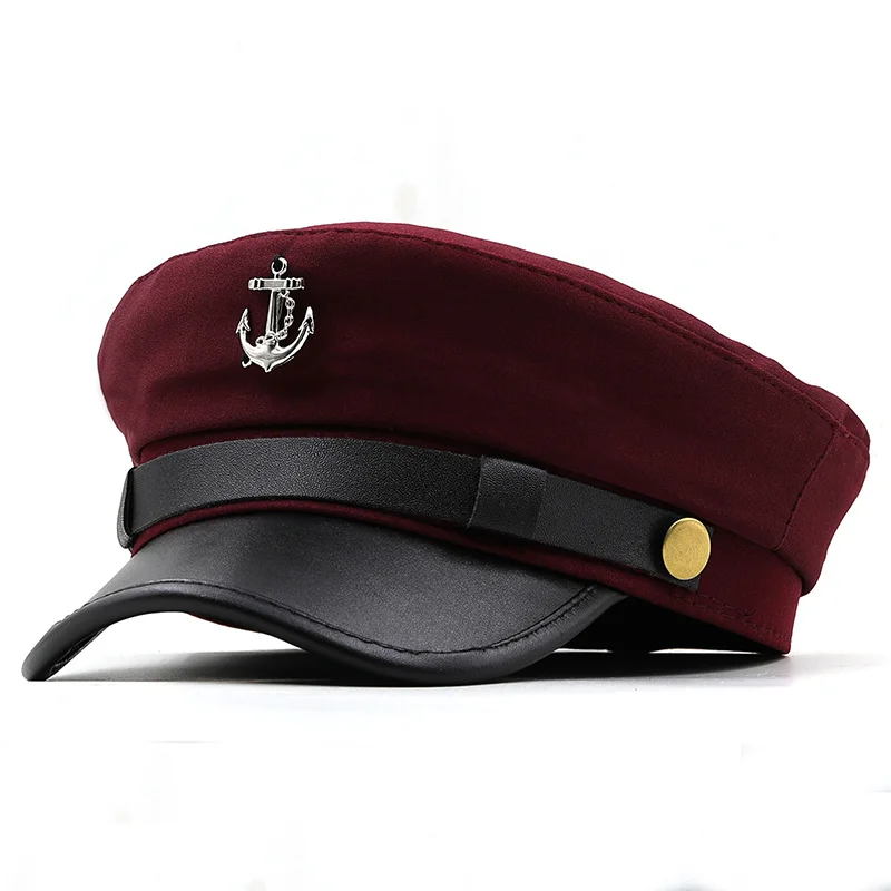 Casual Summer Military Caps Woman Cotton Beret Flat Hats Captain Cap Trucker Vintage Red Black Dad Bone Male Women\'s Leather Hat