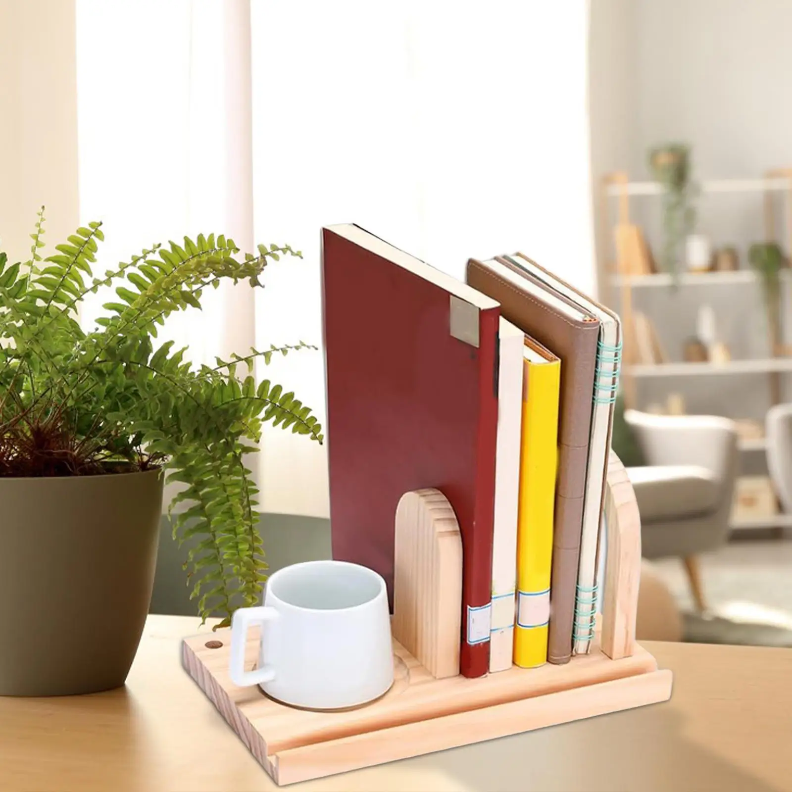 

Mini Bookshelf Desktop Organizer Decorative with Cup Holder Storage Tray Phone Holder for Desk Home Office Table Countertop