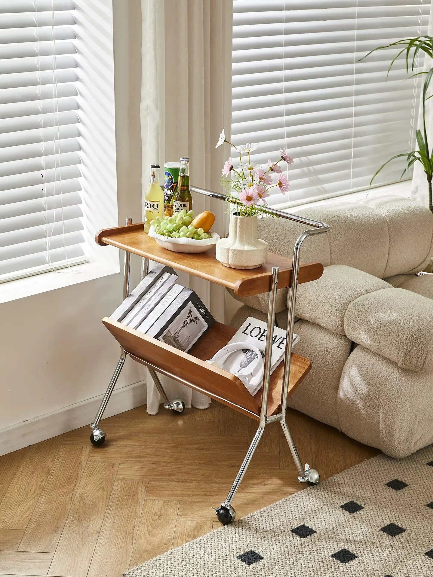 Coffee table storage table vintage furniture mobile cart Nordic creative tea table solid wood sofa side table corner table