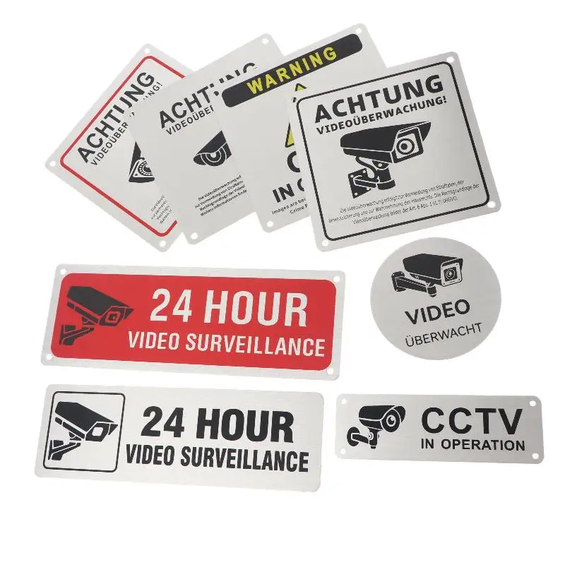 24 Hour Video Surveillance Sign Metal CCTV Warning Plate Waterproof Security Alert Plaque For Home Yard Villa Outdoor Wall Use