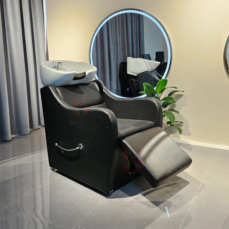 Shampoo Chair Cadeira De Lavatório Reclinável Moderna De Luxo Com Massagem Para Salão De Beleza