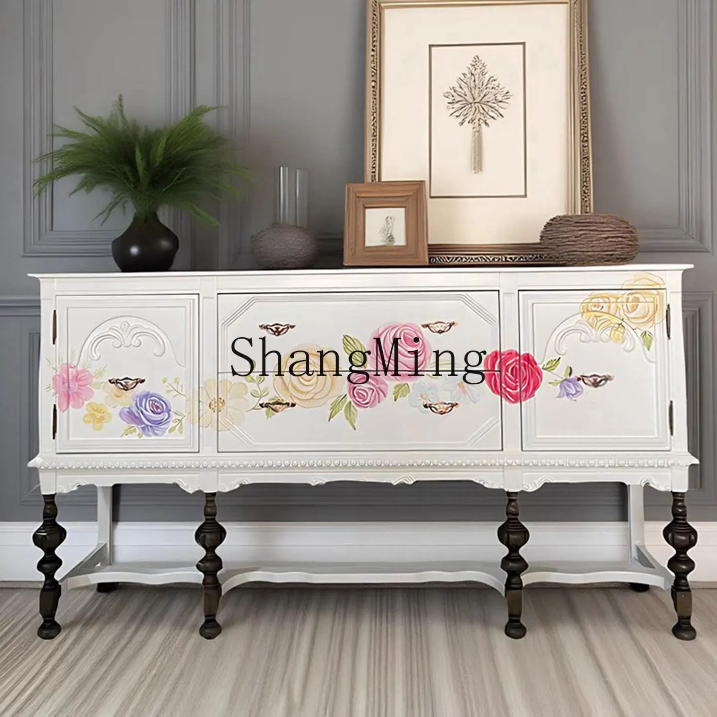 CL light luxury solid wood entrance painted foyer partition storage decoration hand painted side cabinet