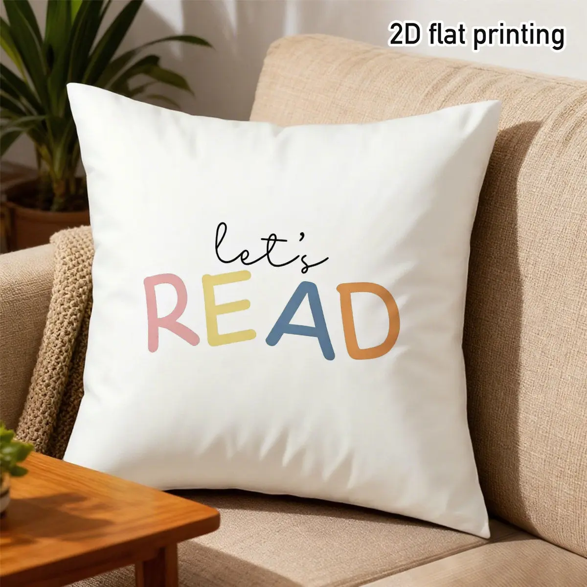 Let's Read Pillow Case, Colorful Typography Cushion Cover, Cozy Book Lover Decor for Sofa Bedroom Library Reading Nook Gift