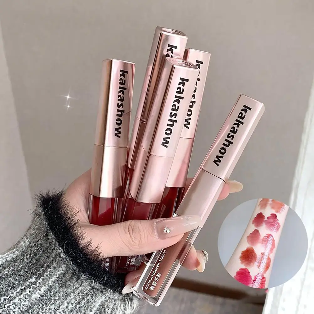 Dwustronny błyszczyk do ust, aksamitny matowy błyszczyk do ust, długotrwała wodoodporna płynna pomadka do ust, makijaż, dwustronny błyszczyk do ust.