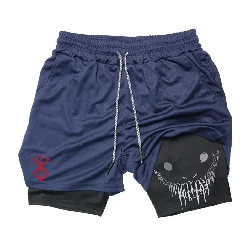 Anime Baki Hanma Gym Shorts Men Women Fitness Manga Print 2-in-1 Sports Performance Shorts Workout Quick Dry Mesh Short Pants