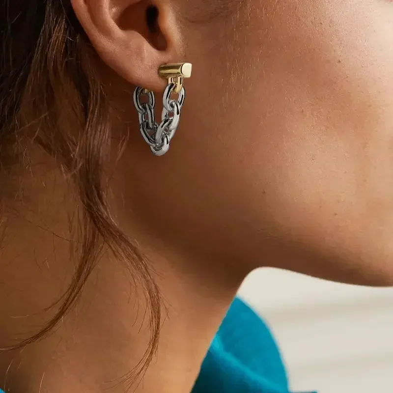 Modern Jewelry Sweet Korean Temperament Chain Dangle Earrings Simply Design Cool Style Metallic Earrings For Women Gifts