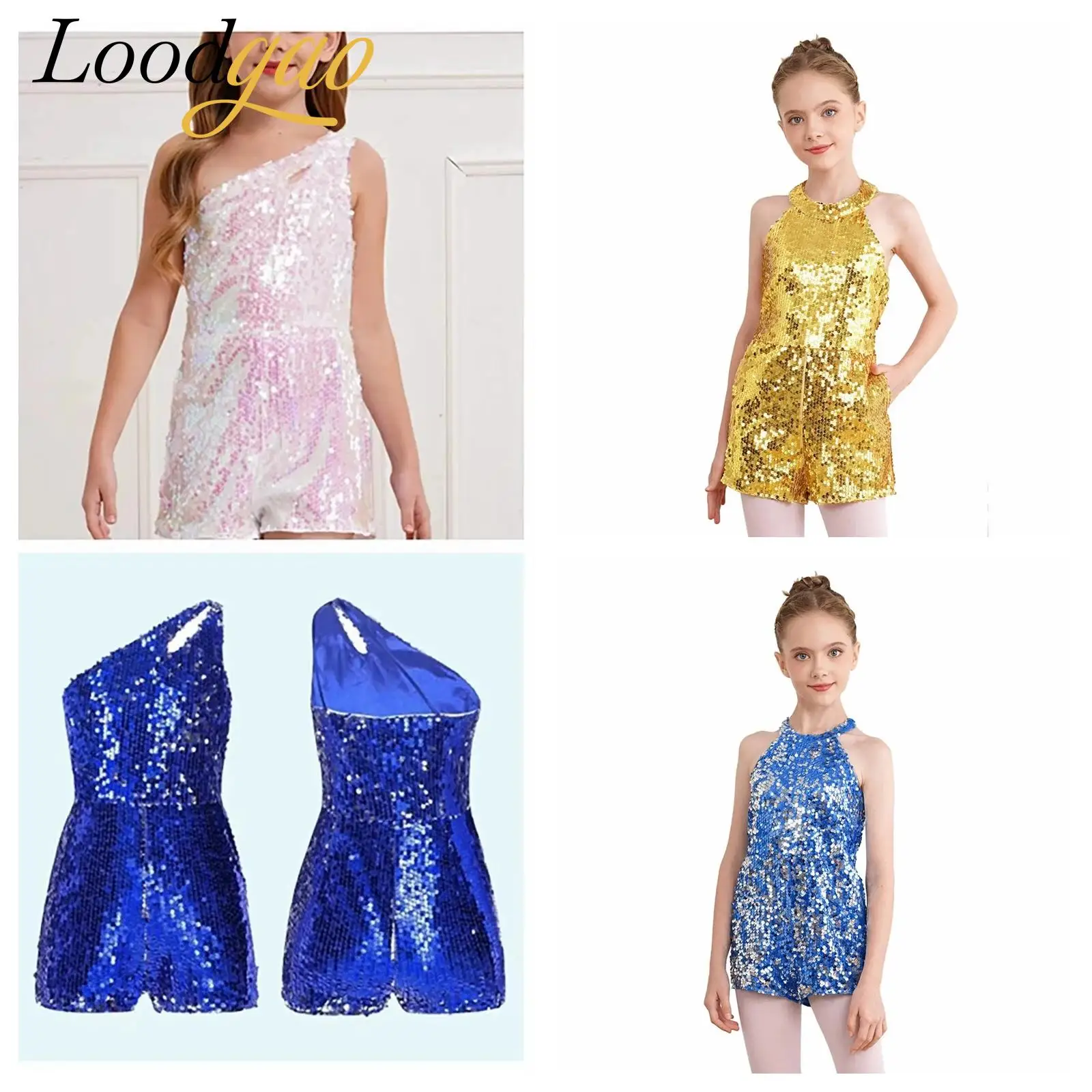

Girls Shiny Sequins Ballet Shorty Unitard Bodysuit Fashion Teen Leotards Kids Modern Latin Jazz Dance Costumes Party Unitards