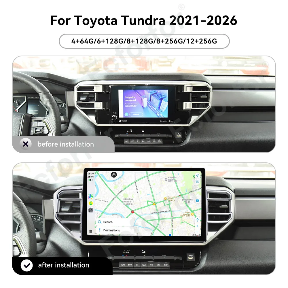 Android 15.0 Upgrade HD Touch Screen CarPlay For Toyota Tundra 2021-2026 Car Radio Multimedia Player GPS Navi Stereo Heat Unit