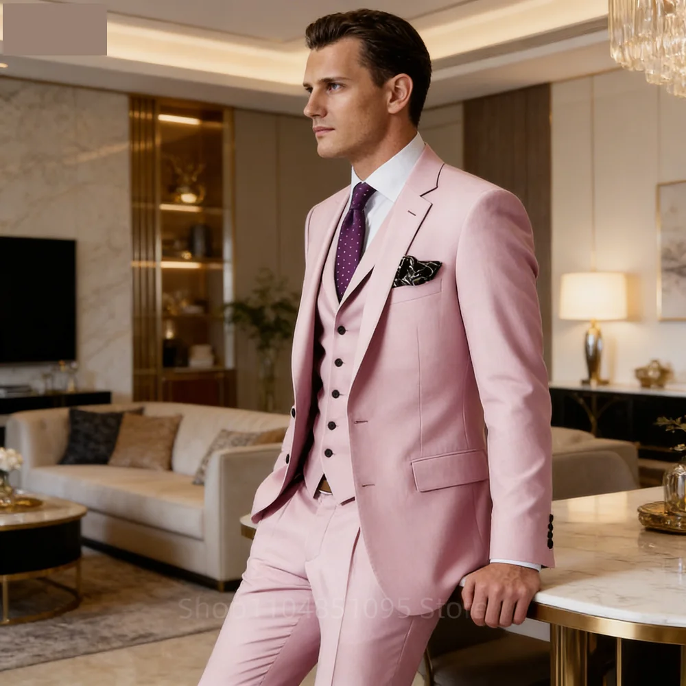 

Men's Formal Terno with Notched Lapel Celebrity 3-Piece Suit Two-Button Blazer Vest Pants Set