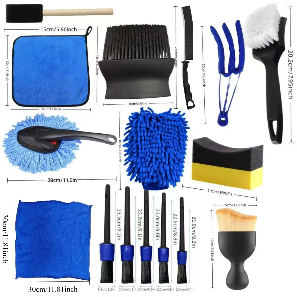 24pcs Car Cleaning Tool Set Multi-Purpose Detail Brushes Polishing Cleaning Sponge Nylon Gloves Hub Brushes Uses For Car Care