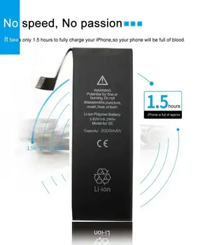 Baterie XDOU pro iPhone SE 2016 iPhoneSE 2000mAh, příslušenství pro telefon, sada nástrojů pro opravu zdarma, nálepka, náhradní baterie 10 nejlepší prodej Originální baterie pro iPhone SE 2016 - №3