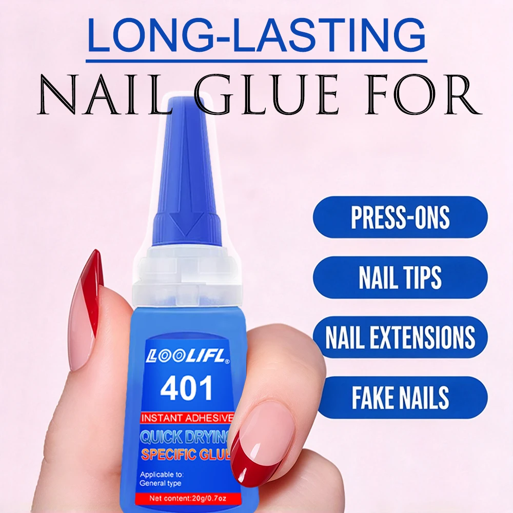 LOOLIFL Super Nail Glue FastDrying Instant Adhesive Long Lasting Bond for Press-on False Nails Nail Tips Extensions DIY Manicure