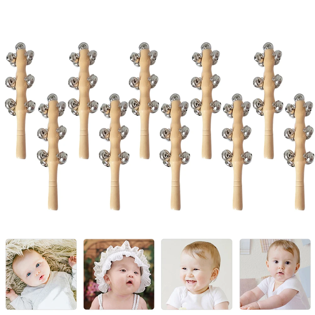 

10pcs Wooden Hand Jingle Bells Educational Musical Kids For Newborns Smooth Design Attract Auditory Sense Rhythm