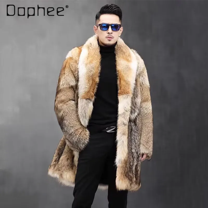 Legal bonito casaco de pele do falso masculino high-end grande lapela engrossado quente cor misturada casaco de pele de vison nova moda de inverno roupas masculinas