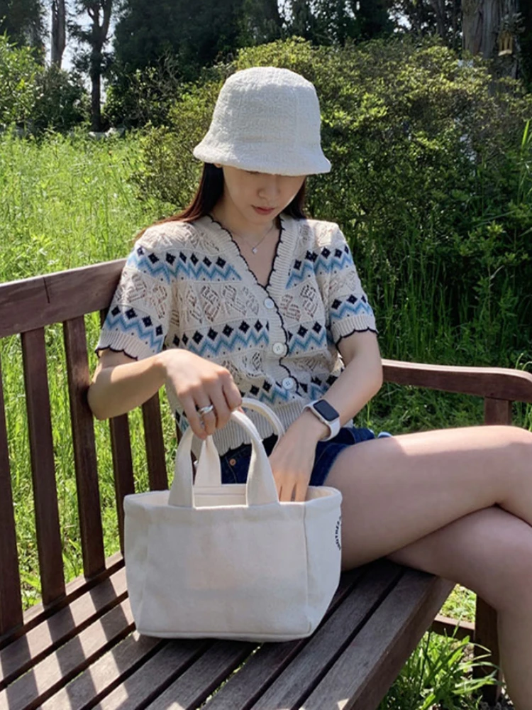 Knitted Panelled Short Sleeve T-shirts Women Summer Hollow Out Design Preppy Sweet Lovely Stylish Ulzzang New Arrival Vintage