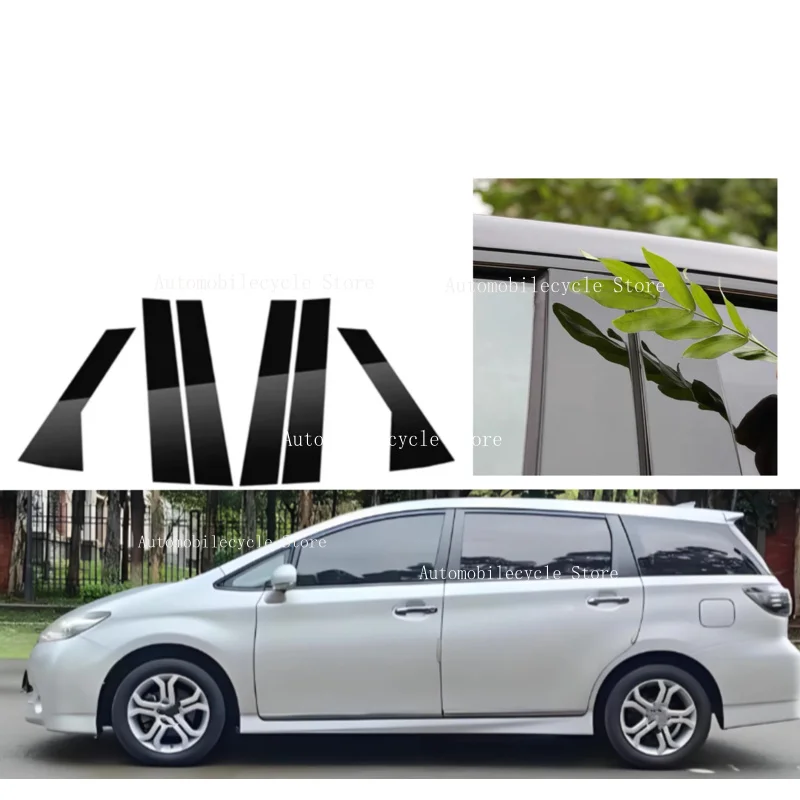 6PCS Glossy Black Pillar Posts Fit For Toyota Wish AE20 2009-2017  Window Moulding B C Center Sticker Cover