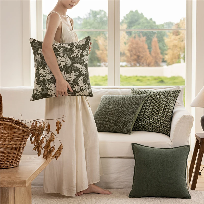 

45X45CM Minimalist Versatile Throw Pillow Cover Green Flowers Stamping Waist Cushion Cover Decor Home Decorative Pillowcase