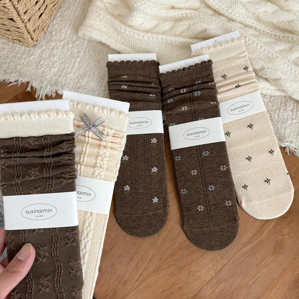 الكورية موضة القطن الأوسط أنبوب النساء الجوارب اليابانية Harajuku ريترو محبوك مطاطا فضفاض الجوارب الطويلة النساء الفتيات الكشكشة الجوارب