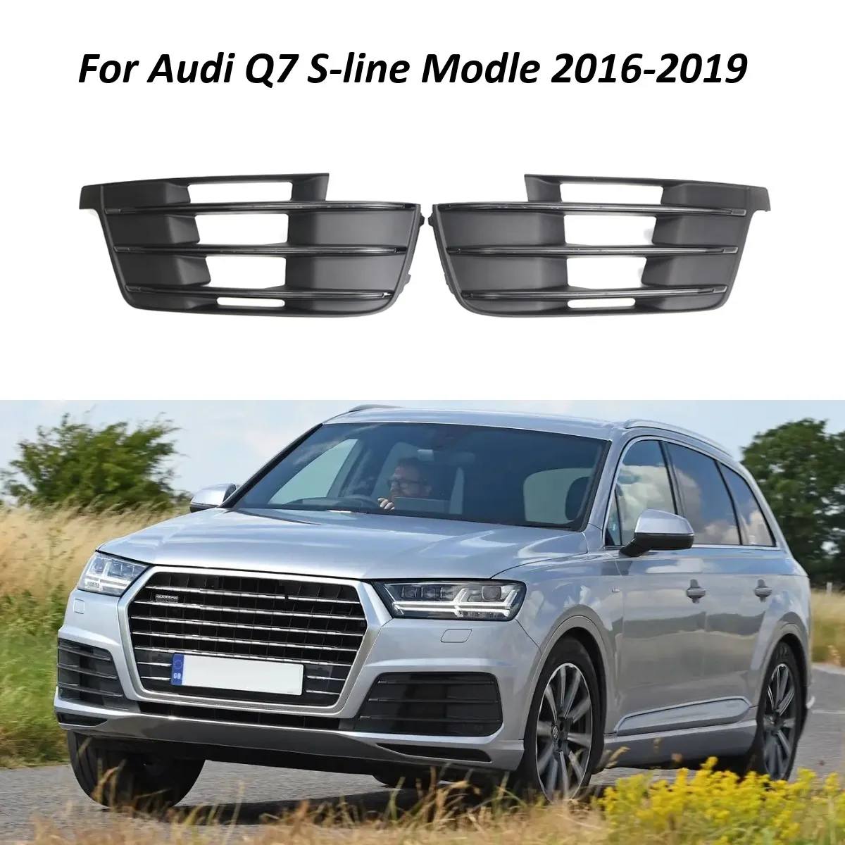 

Auto Front Bumper Fog Light Grille Grill Cover For Audi Q7 Sline 2016 2017 2018 2019 4M0807681D 4M0807682D Fog Lamp Trim Grill