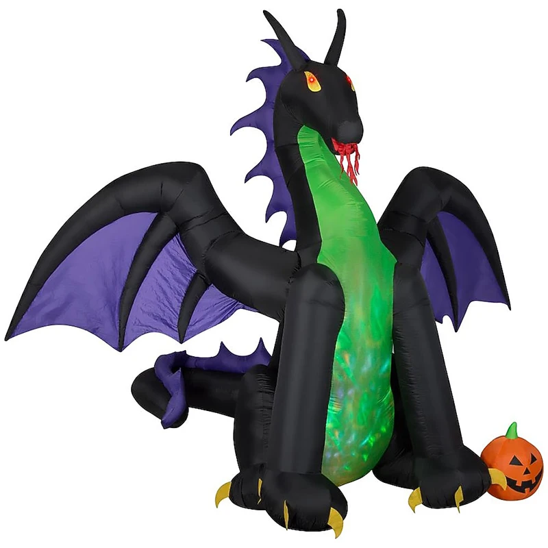 Dragón dominante inflable de Halloween de 8 pies con calabaza, decoración de patio de dragón de hielo para exteriores, juguetes para fiesta de Halloween