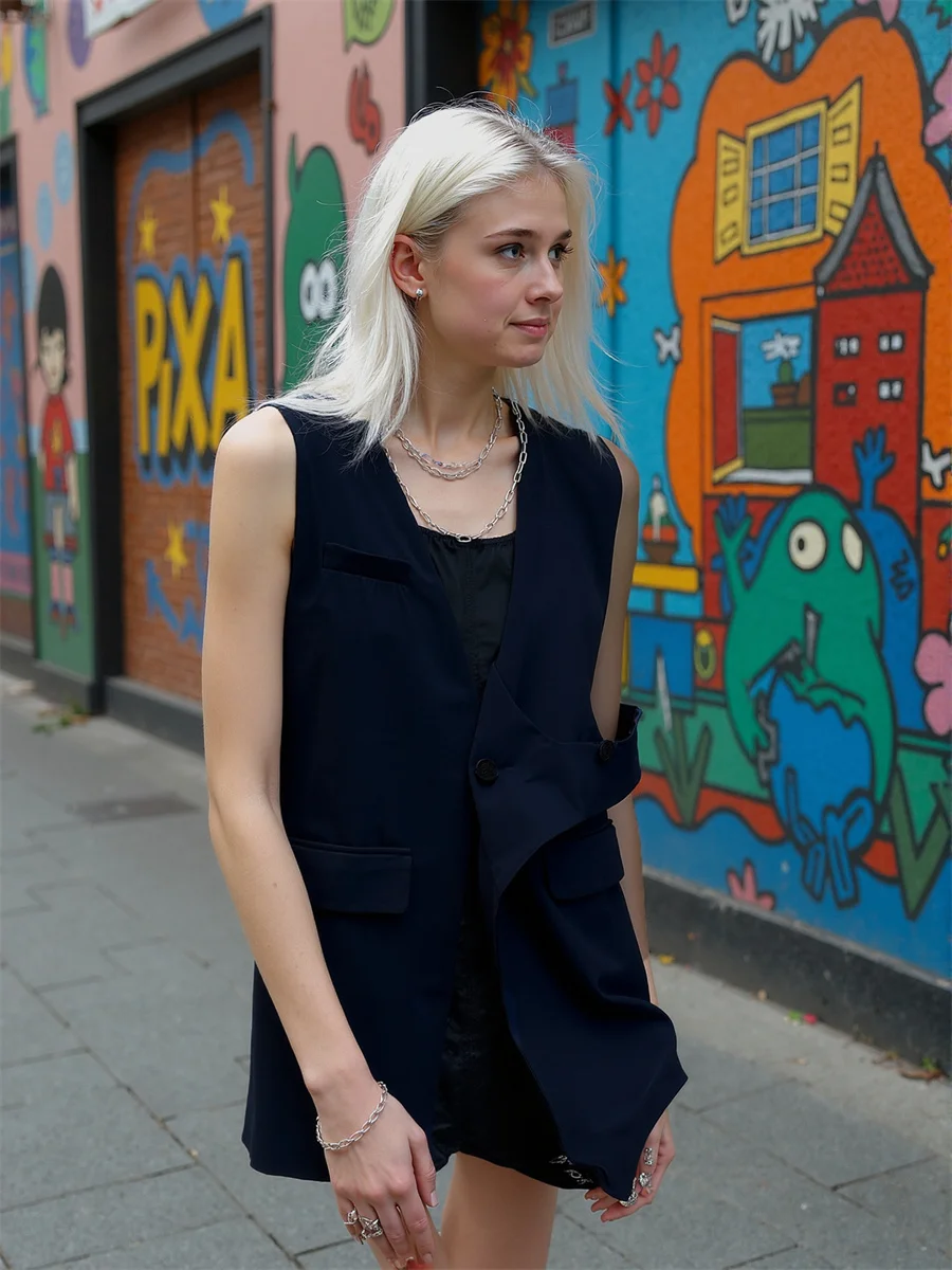 

Women'S Waistcoats Vests Elegant Chic Woman Top Autumn Coffee Black V-Neck Sleeveless Button-Up Simple Ladies Modern Fashion