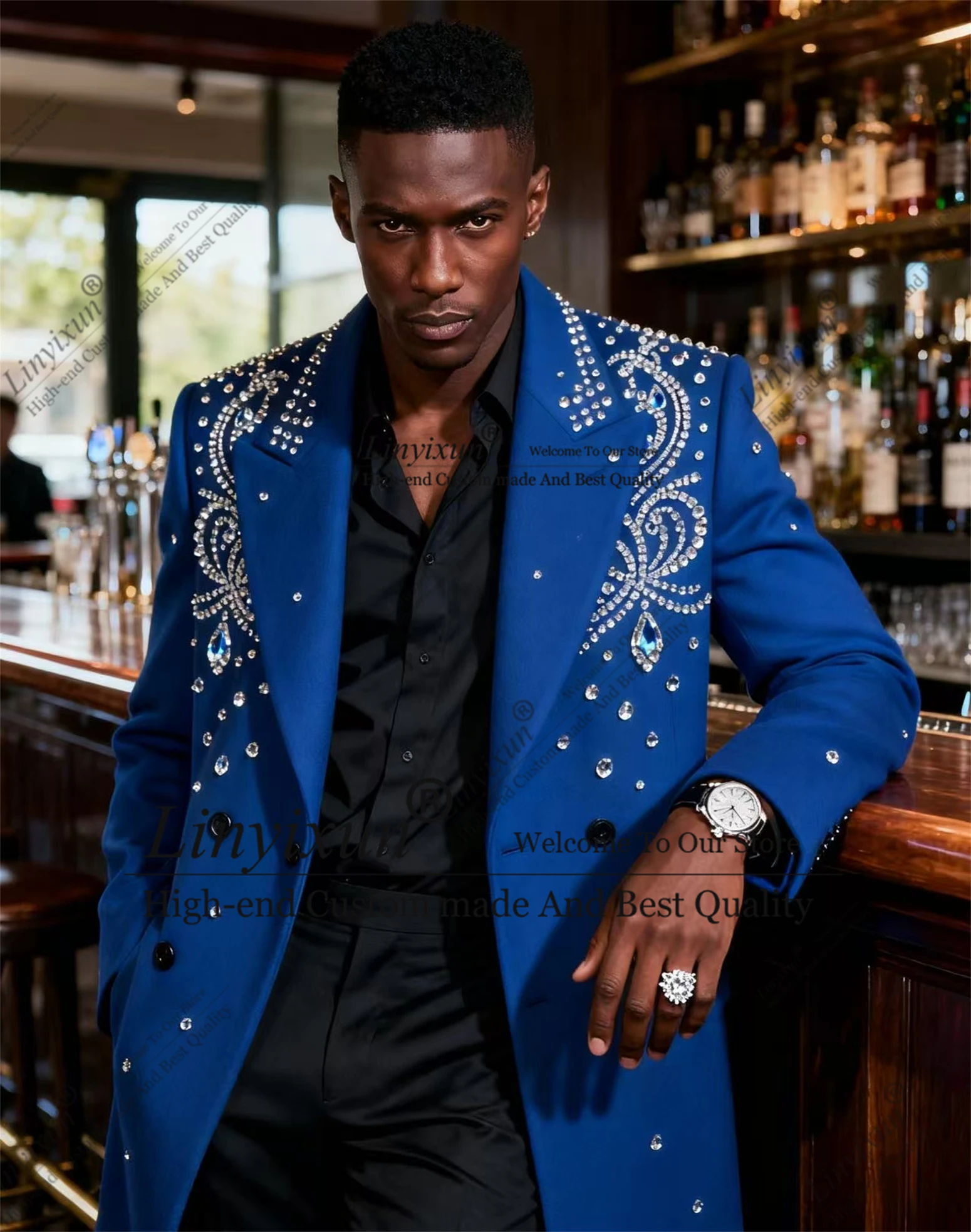 

Мужское длинное пальто со стразами, приталенный формальный смокинг, комплект из 2 предметов, свадебный пиджак по индивидуальному заказу, осенне-зимний стиль, Ropa Hombre