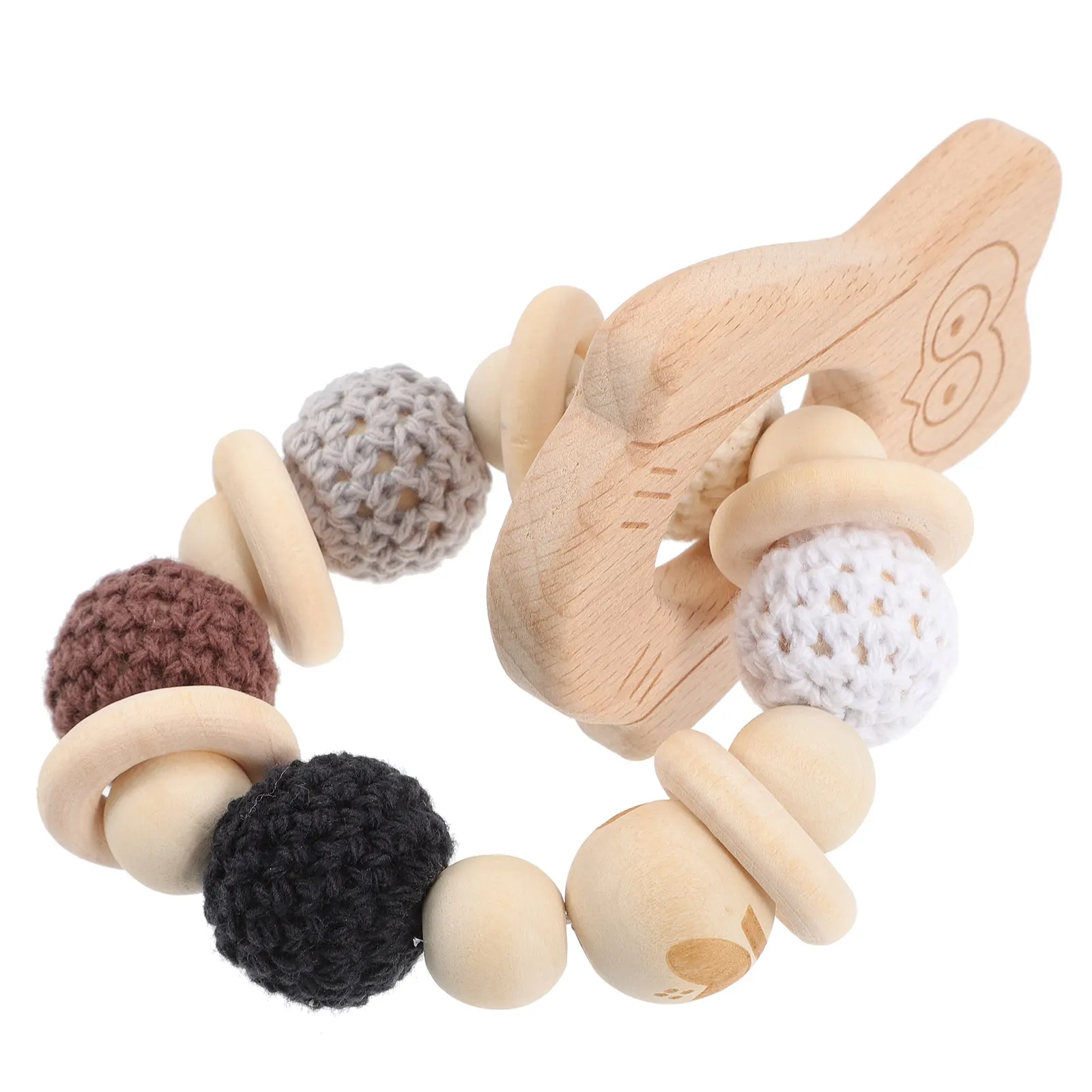 Mordedor de Madera de Búho para Bebés de 0 a 6 Meses, Sonajero de Madera de Haya, Mordedor Sensorial para Bebés