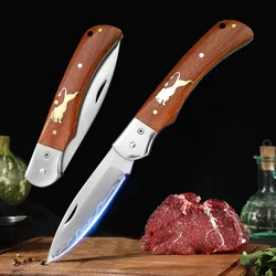Folding Knife Cut Meat Slicing Fruit Vegetables Boning Knife Utility Folding Knives Stainless Steel Wooden Handle Kitchen Knives