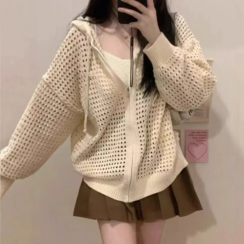 

Plaid Hoodie Jacket Y2K Cardigan Women Korean Spring And Autumn Hollow Knit Sweater Ins Loose Men Coat Sweatshirt And Hoodie New